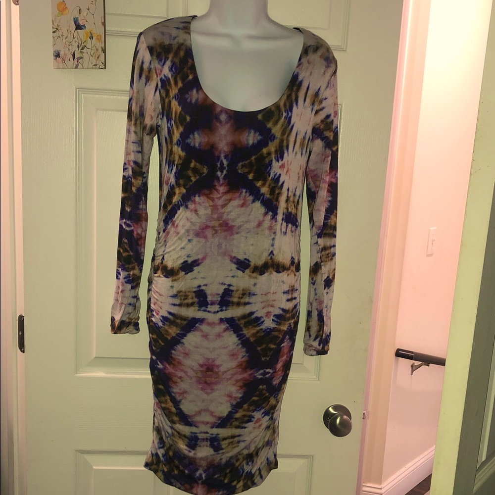 Switch Multicolor layered Ruched Long Sleeve Dress